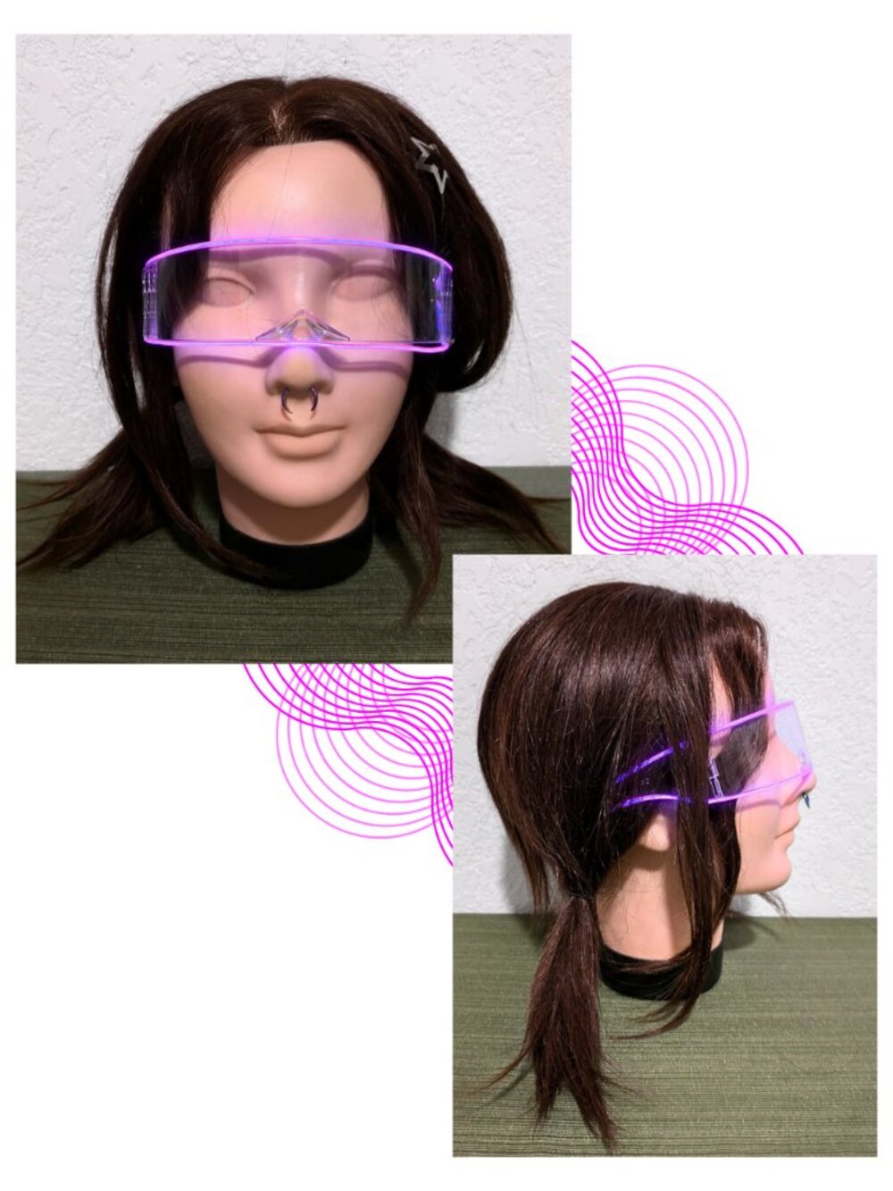 Y2K Cyber Rave LED Light Up Visor Glasses Futuristic Neon Pink Purple Shield